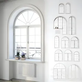 Set classical arched windows with decor